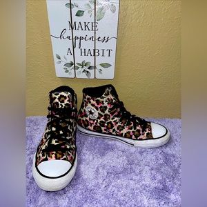 Chuck Taylor CONVERSE Ctas Leopard Print Brown/Pink High Top Sneakers Size 5 JR